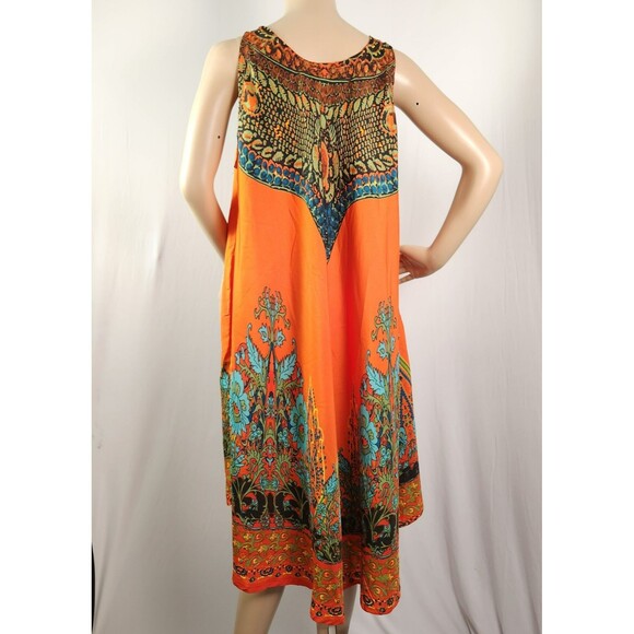 Lapogee Size Medium Boho Inspired Orange Swing  Dress w/Turquoise - Picture 2 of 7